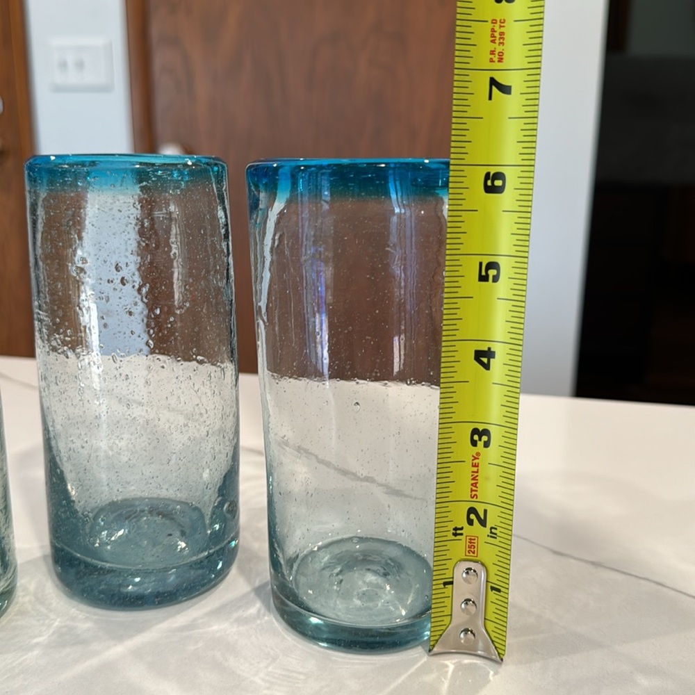 Bubble Glass Highball Tumbler Hand Blown Set of 3 -Blue - Picture 4 of 10
